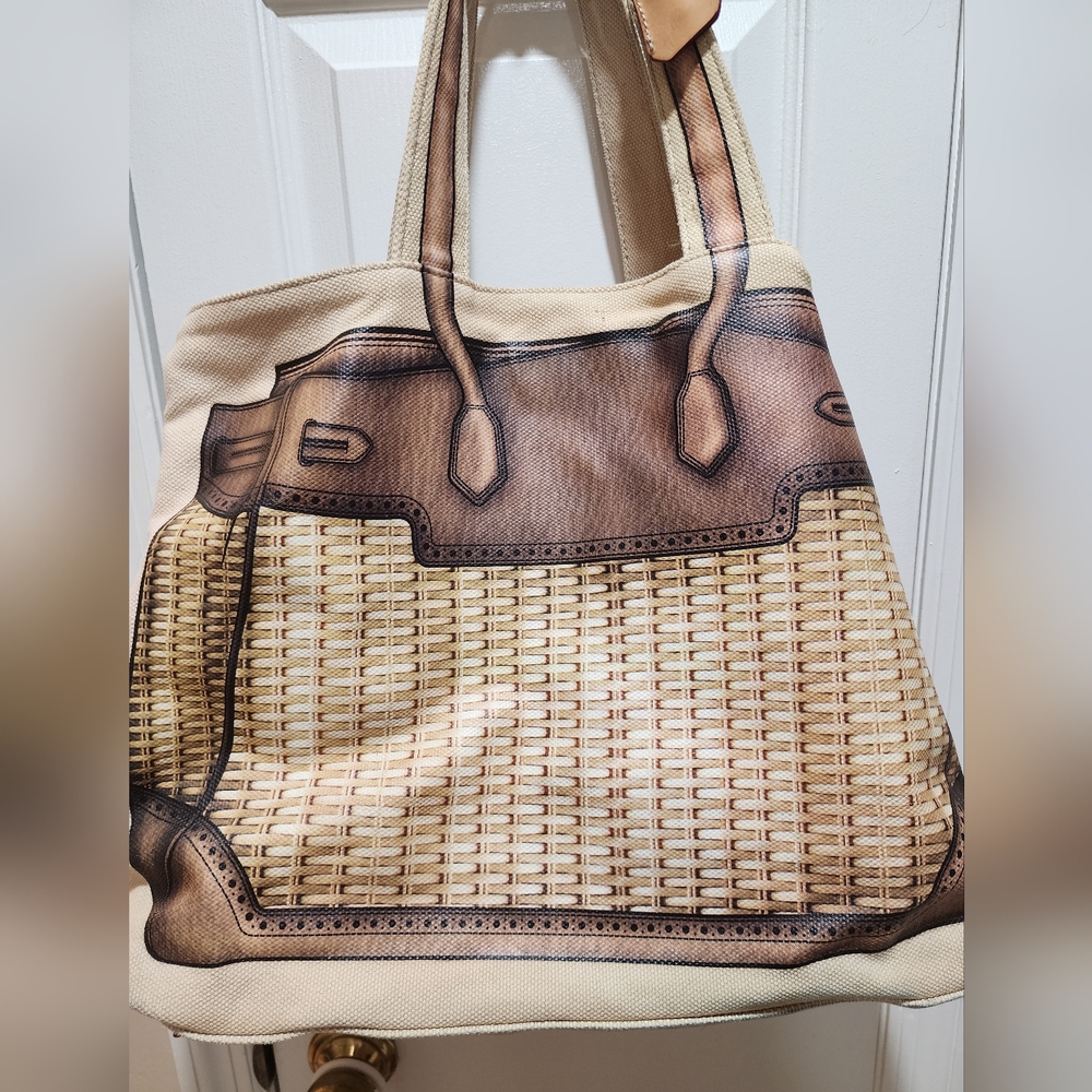 V°73 Vestaire Collective Hermes Birkin Image Cream and Brown Canvas Tote Bag